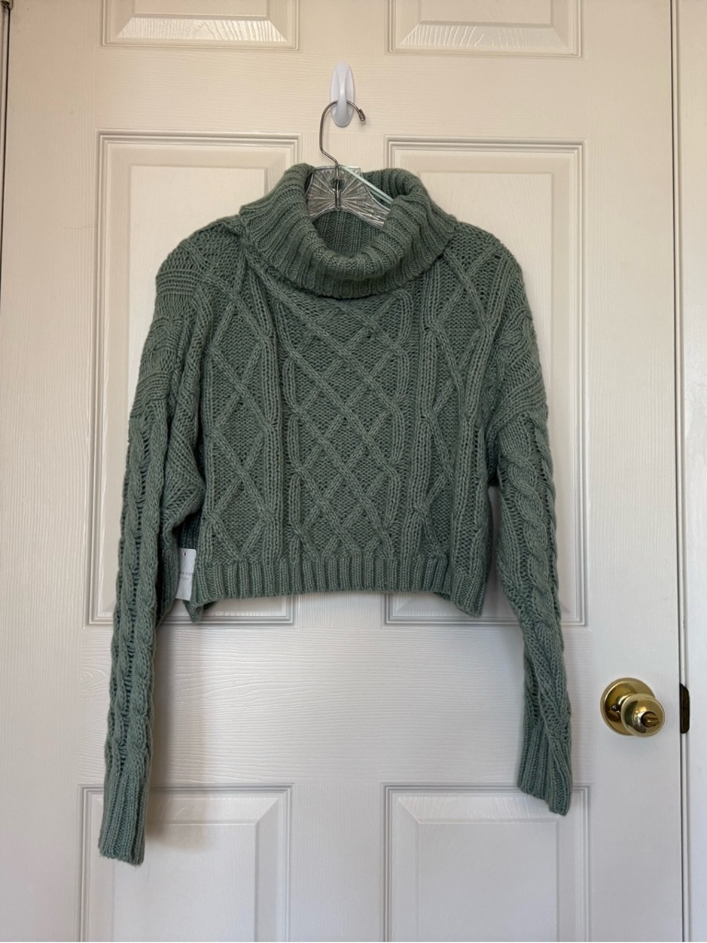 NWT Cropped Cable Knit Turtleneck Sweater - Sage Green